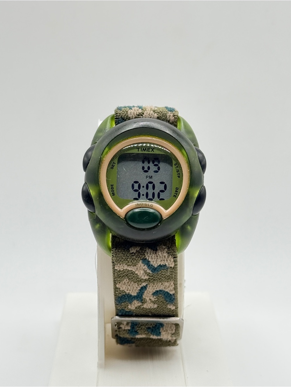 Timex Kids Digital Watch T71912 Green Camo Elastic Band 33mm Working